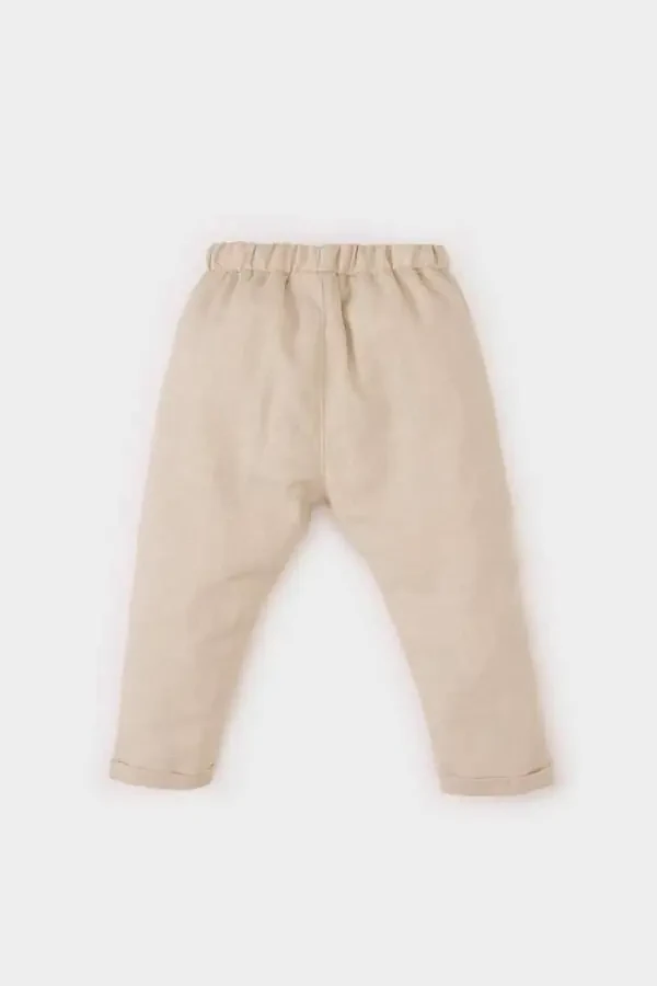 Erkek Bebek Beli Lastikli Pantolon-Kum - 4