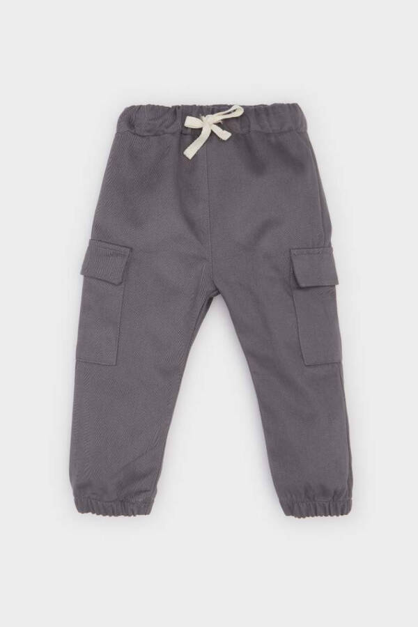 %100 Pamuk Beli Lastikli Kargo Cepli Gabardin Pantolon Erkek Bebek-Gri - 1