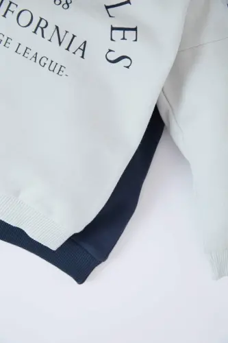 Erkek Bebek Bisiklet Yaka Baskılı İçi Yumuşak Tüylü 2li Sweatshirt D0709A524WN - 3