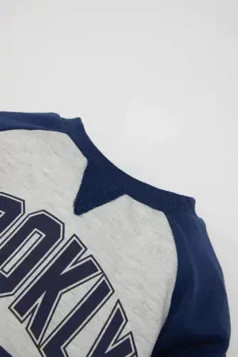 Erkek Bebek Bisiklet Yaka Baskılı İçi Yumuşak Tüylü İnce Sweatshirt D5846A524WN - Defacto (1)