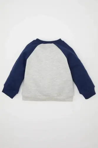 Erkek Bebek Bisiklet Yaka Baskılı İçi Yumuşak Tüylü Sweatshirt D5846A524WN - Lacivert-NV241 - 3