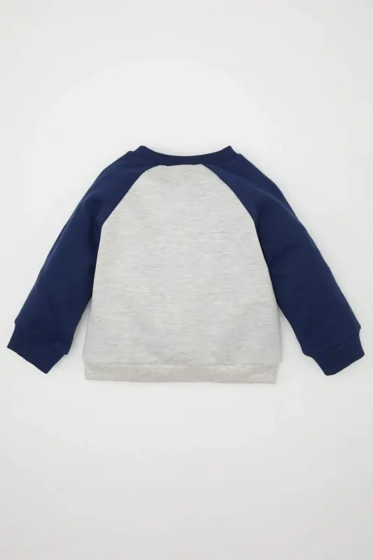 Erkek Bebek Bisiklet Yaka Baskılı İçi Yumuşak Tüylü Sweatshirt D5846A524WN - Lacivert-NV241 - 3