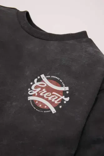 Erkek Bebek Bisiklet Yaka Baskılı Yıkamalı Soluk Efektli Sweatshirt D4493A524AU - Defacto (1)