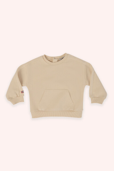 Erkek Bebek Bisiklet Yaka Cep Detaylı Bej Sweatshirt - 037-Bej 
