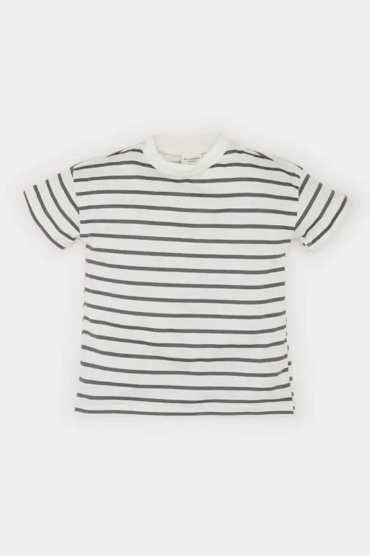 Erkek Bebek Bisiklet Yaka Çizgili Kısa Kollu Tişört E6740A525SM-Ekru - 1
