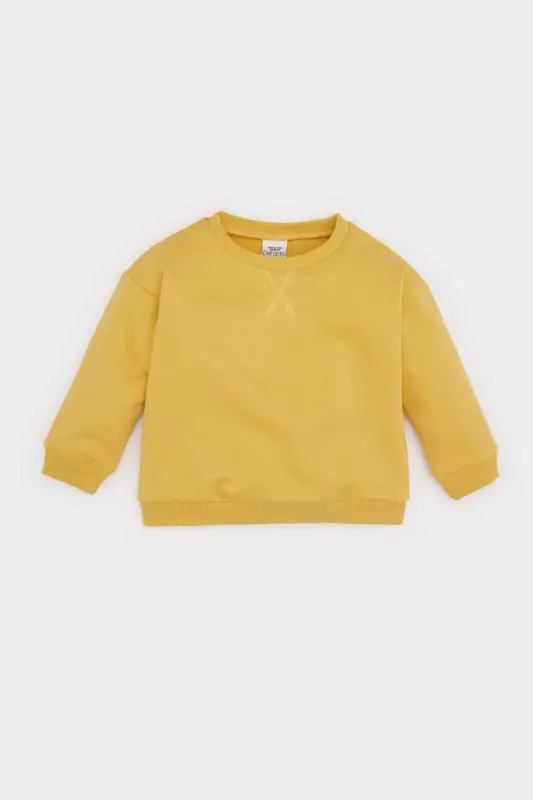 Bisiklet Yaka İçi Yumuşak Tüylü Basic Düz Sweatshirt Erkek Bebek A7433A524WN - Sarı-YL310 - 4