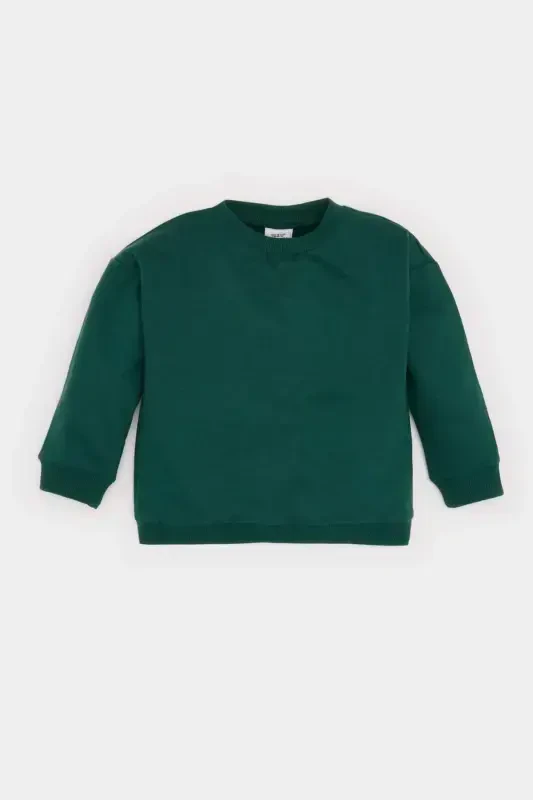 Erkek Bebek Bisiklet Yaka İçi Yumuşak Tüylü Basic Düz Sweatshirt A7433A524WN-Yeşil - DEFACTO