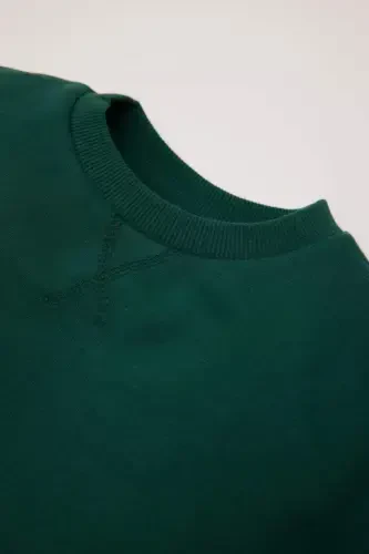 Erkek Bebek Bisiklet Yaka İçi Yumuşak Tüylü Basic Düz Sweatshirt A7433A524WN-Yeşil - DEFACTO (1)