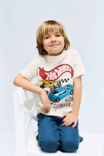 Hot Wheels Bisiklet Yaka Kısa Kollu Tişört Erkek Bebek E4716A525SM - Ekru-ER85 - 1