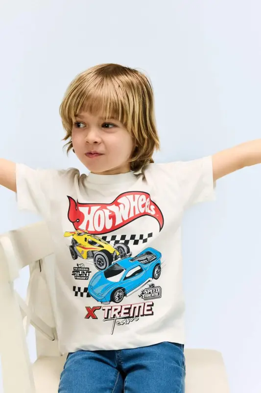 Hot Wheels Bisiklet Yaka Kısa Kollu Tişört Erkek Bebek E4716A525SM - Ekru-ER85 - 2