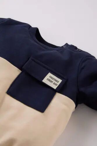 Erkek Bebek Bisiklet Yaka Renk Bloklu İçi Yumuşak Tüylü Sweatshirt A9753A524WN - Lacivert-NV256 - Defacto (1)