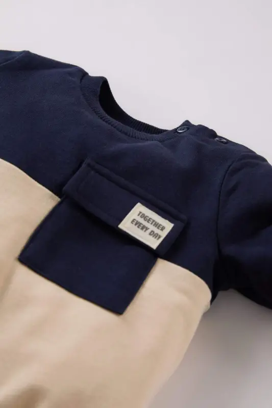 Erkek Bebek Bisiklet Yaka Renk Bloklu İçi Yumuşak Tüylü Sweatshirt A9753A524WN - Lacivert-NV256 - 2
