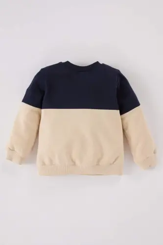 Erkek Bebek Bisiklet Yaka Renk Bloklu İçi Yumuşak Tüylü Sweatshirt A9753A524WN - Lacivert-NV256 - 4