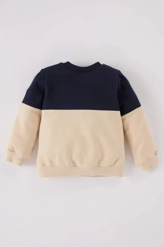 Erkek Bebek Bisiklet Yaka Renk Bloklu İçi Yumuşak Tüylü Sweatshirt A9753A524WN - Lacivert-NV256 - 4