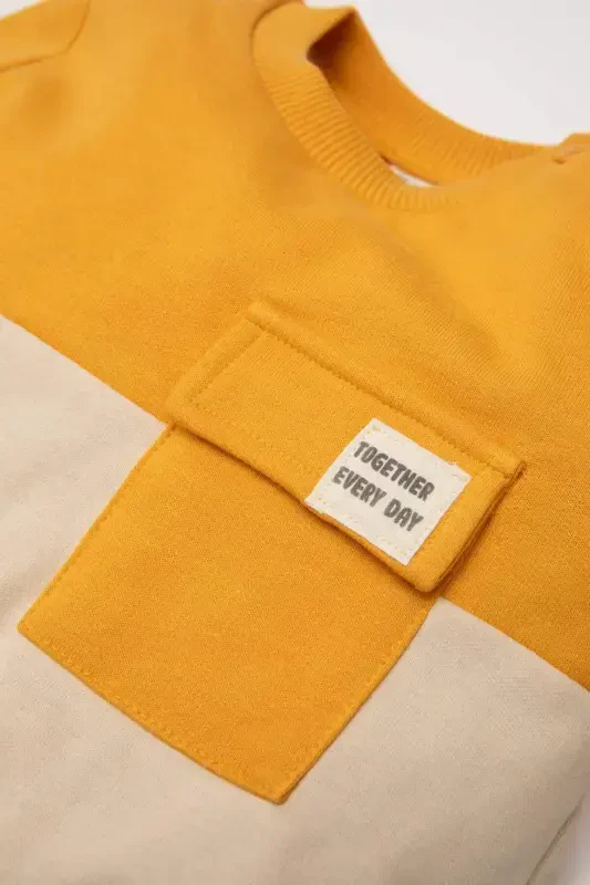 Erkek Bebek %100 Pamuk Bisiklet Yaka Renk Bloklu İçi Yumuşak Tüylü Sweatshirt A9753A524WN-Sarı - 3