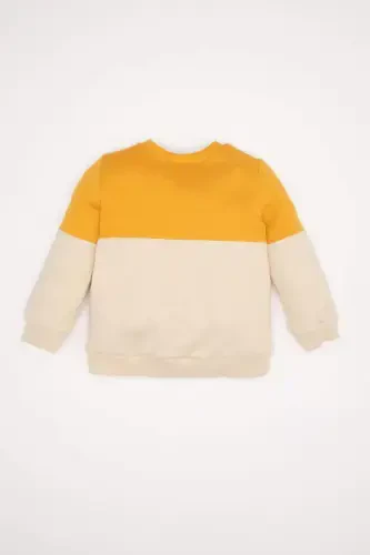 Erkek Bebek %100 Pamuk Bisiklet Yaka Renk Bloklu İçi Yumuşak Tüylü Sweatshirt A9753A524WN-Sarı - 5