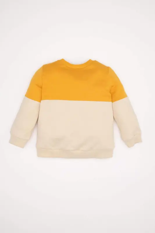 Bisiklet Yaka Renk Bloklu İçi Yumuşak Tüylü Sweatshirt Erkek Bebek A9753A524WN - Sarı-YL77 - 5