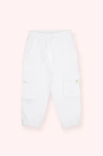 Erkek Bebek Cep Detaylı Beyaz Eşofman Alt-009 - 1