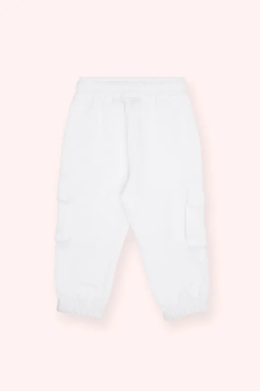 Erkek Bebek Cep Detaylı Beyaz Eşofman Alt-009 - 2