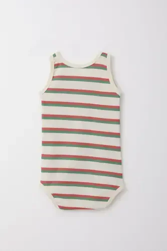 Erkek Bebek Çıtçıtlı Atlet Zıbın Body Renkli Çizgili 9 Ay-3 Yaş, Krem - 2