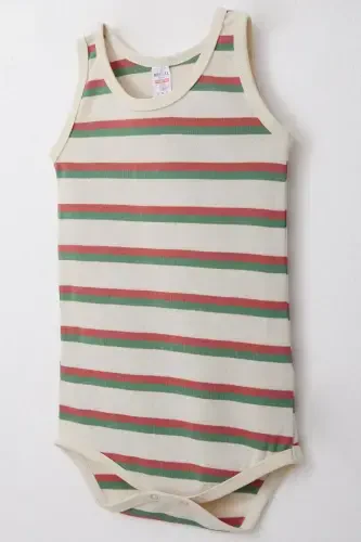 Erkek Bebek Çıtçıtlı Atlet Zıbın Body Renkli Çizgili 9 Ay-3 Yaş, Krem - 3