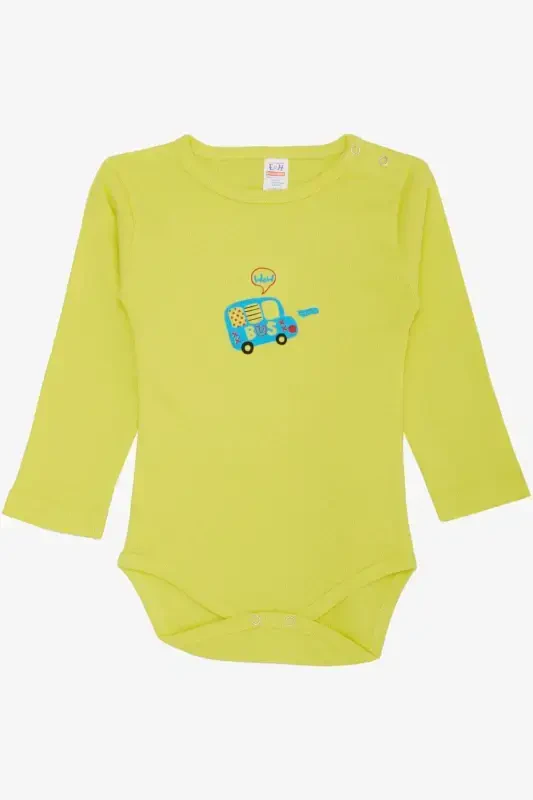Erkek Bebek Çıtçıtlı Zıbın Body Araba Baskılı 9 Ay-3 Yaş, Neon Sarı-Neon Sarı - 1