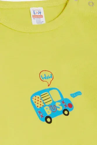 Erkek Bebek Çıtçıtlı Zıbın Body Araba Baskılı 9 Ay-3 Yaş, Neon Sarı-Neon Sarı - 3