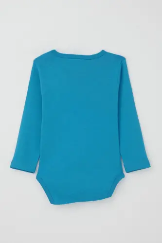 Erkek Bebek Çıtçıtlı Zıbın Body Mutlu Dinozor Baskılı 9 Ay-3 Yaş, Mavi-Mavi - BREEZE (1)