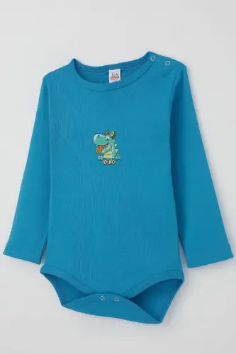 Erkek Bebek Çıtçıtlı Zıbın Body Mutlu Dinozor Baskılı 9 Ay-3 Yaş, Mavi - Mavi - 3