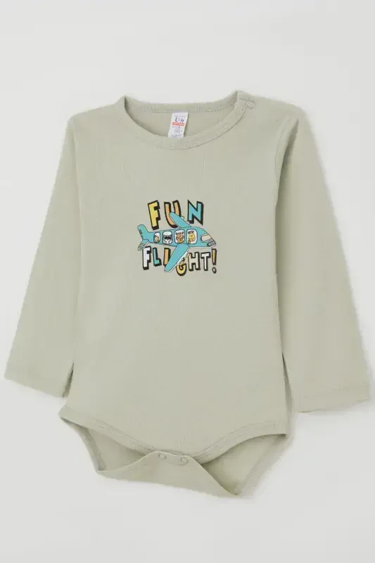 Erkek Bebek Çıtçıtlı Zıbın Body Pilot Hayvancıklar Baskılı 9 Ay-3 Yaş, Su Yeşili - 3