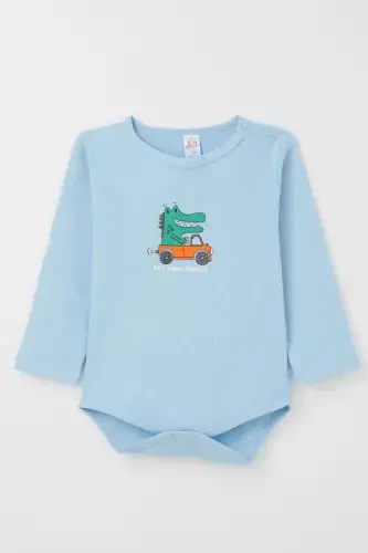 Erkek Bebek Çıtçıtlı Zıbın Body Şoför Timsahcık Baskılı 9 Ay-3 Yaş, Mavi - 1