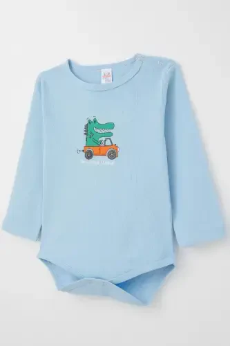 Erkek Bebek Çıtçıtlı Zıbın Body Şoför Timsahcık Baskılı 9 Ay-3 Yaş, Mavi - 3