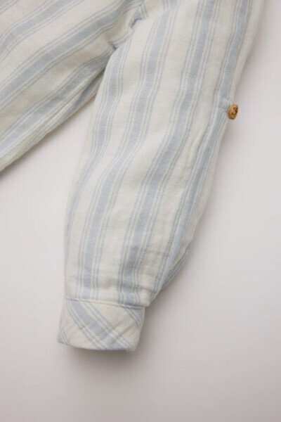 Erkek Bebek Çizgili Uzun Kollu Gömlek-Açık Mavi - 3