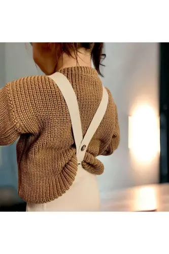 Erkek Bebek-çocuk /kız Bebek-çocuk Bisiklet Yaka Oversize Triko Kazak - Kahverengi - 1