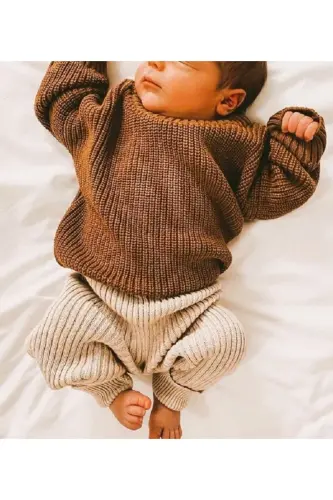 Erkek Bebek-çocuk /kız Bebek-çocuk Bisiklet Yaka Oversize Triko Kazak - Kahverengi - BEBEĞİME ÇORAP (1)
