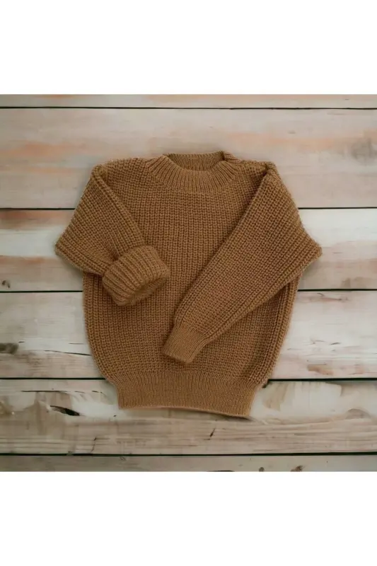 Erkek Bebek-çocuk /kız Bebek-çocuk Bisiklet Yaka Oversize Triko Kazak - Kahverengi - 3