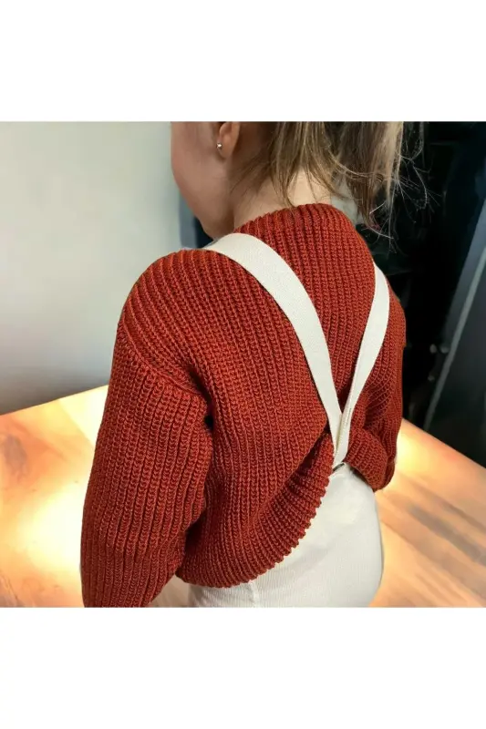 Erkek Bebek-çocuk /kız Bebek-çocuk Bisiklet Yaka Oversize Triko Kazak - Kiremit - 1