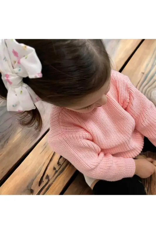 Erkek Bebek Çocuk Kız Bebek Çocuk Bisiklet Yaka Oversize Triko Kazak - Somon - 1