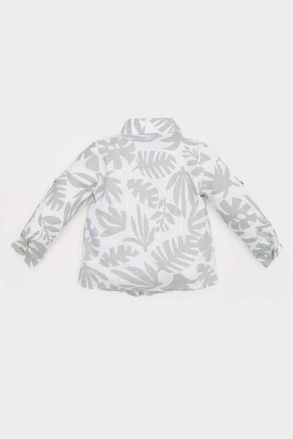 Erkek Bebek Desenli Flamlı Poplin Uzun Kollu Gömlek-Ekru - 3