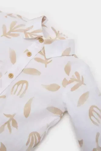 Erkek Bebek Desenli Flamlı Poplin Uzun Kollu Gömlek-Kum - DEFACTO (1)