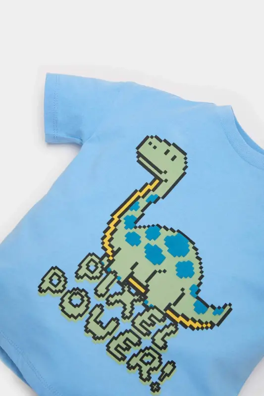 Dinozor Baskılı Kısa Kollu Tişört Erkek Bebek E8477A525SM - Mavi-BE306 - 2