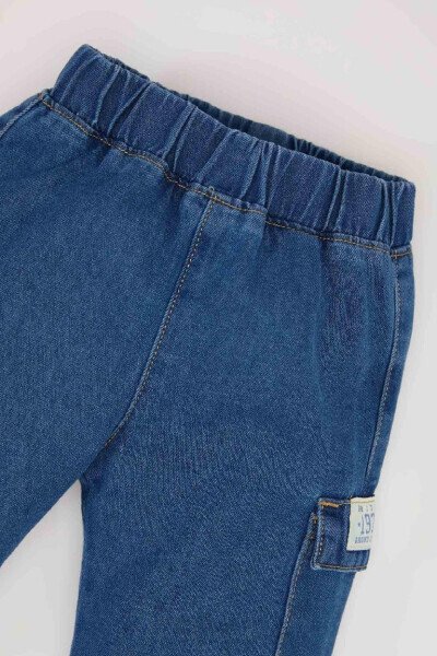 Erkek Bebek Esnek Bantlı Paça Jean Pantolon-Mint Mavi - 4