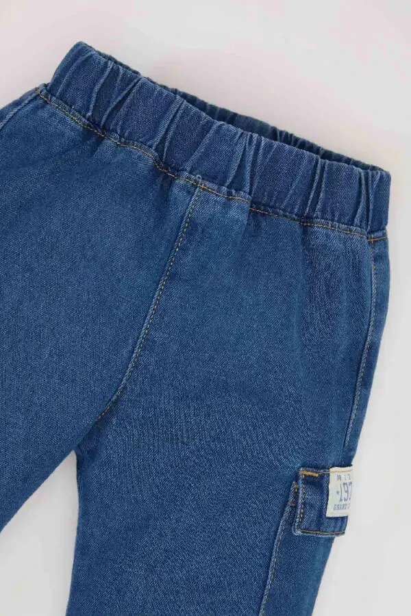 Erkek Bebek Esnek Bantlı Paça Jean Pantolon-Mint Mavi - 4