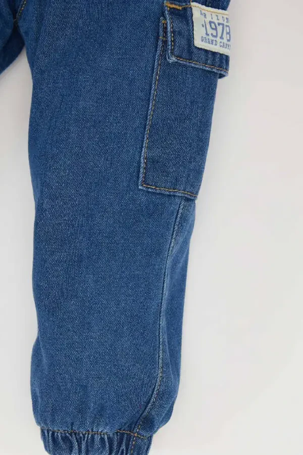 Erkek Bebek Esnek Bantlı Paça Jean Pantolon-Mint Mavi - 5