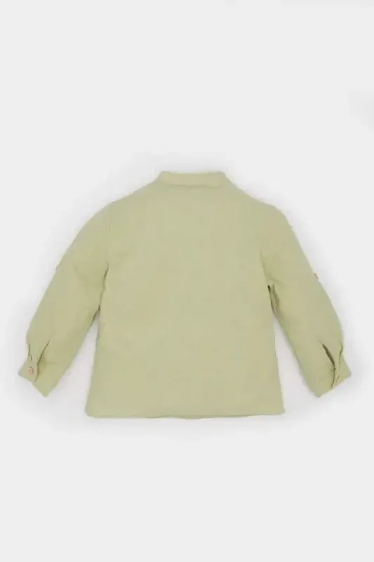 Erkek Bebek Flamlı Poplin Uzun Kollu Basic Düz Gömlek-Mint - 4