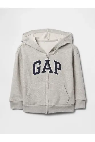 Erkek Bebek Siyah Logo Relaxed Fermuarlı Sweatshirt - Gri-003 