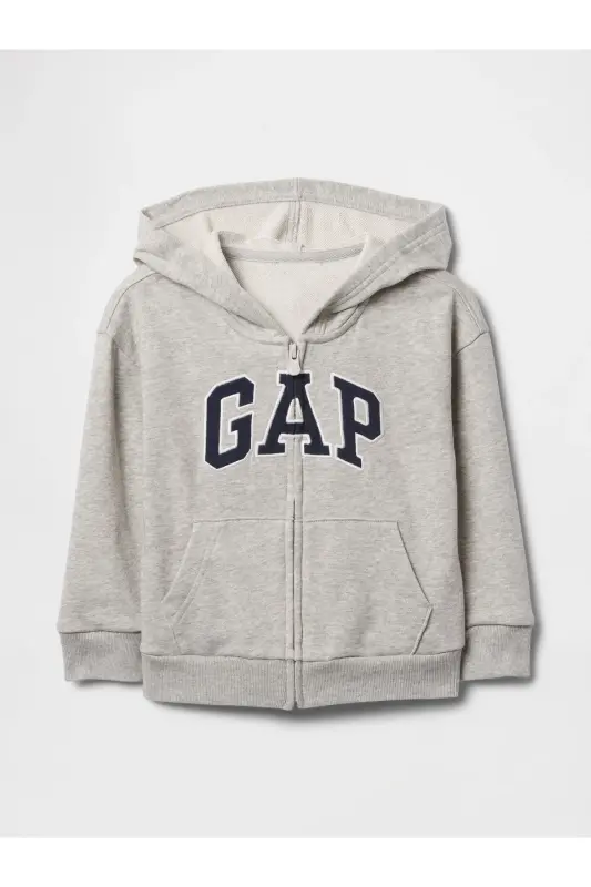 Erkek Bebek Siyah Logo Relaxed Fermuarlı Sweatshirt - Gri-003 - GAP
