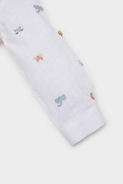 Erkek Bebek Hayvan Desenli Flamlı Poplin Uzun Kollu Gömlek-Ekru - 3