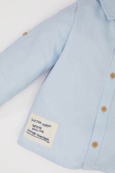 Erkek Bebek Jakarlı Uzun Kollu Gömlek-Açık Mavi - 3