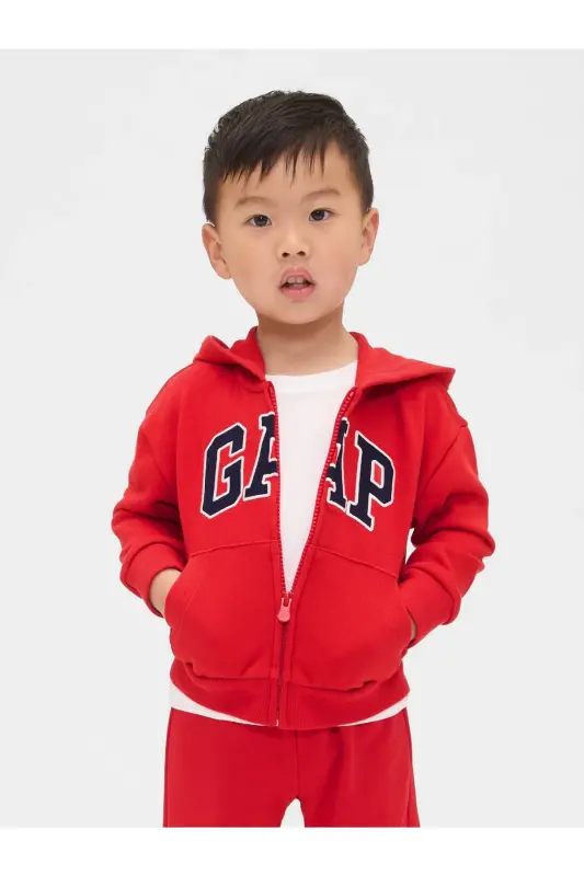 Erkek Bebek Siyah Logo Relaxed Fermuarlı Sweatshirt - Kırmızı-000 - GAP